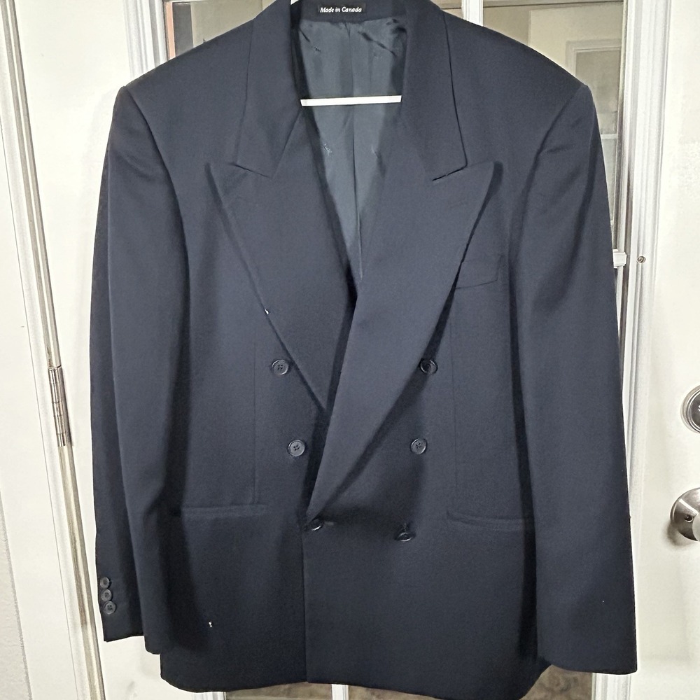 Vintage YSL Yves Saint Laurent Navy Double Breasted Peak Lapel Blazer 80s L/XL